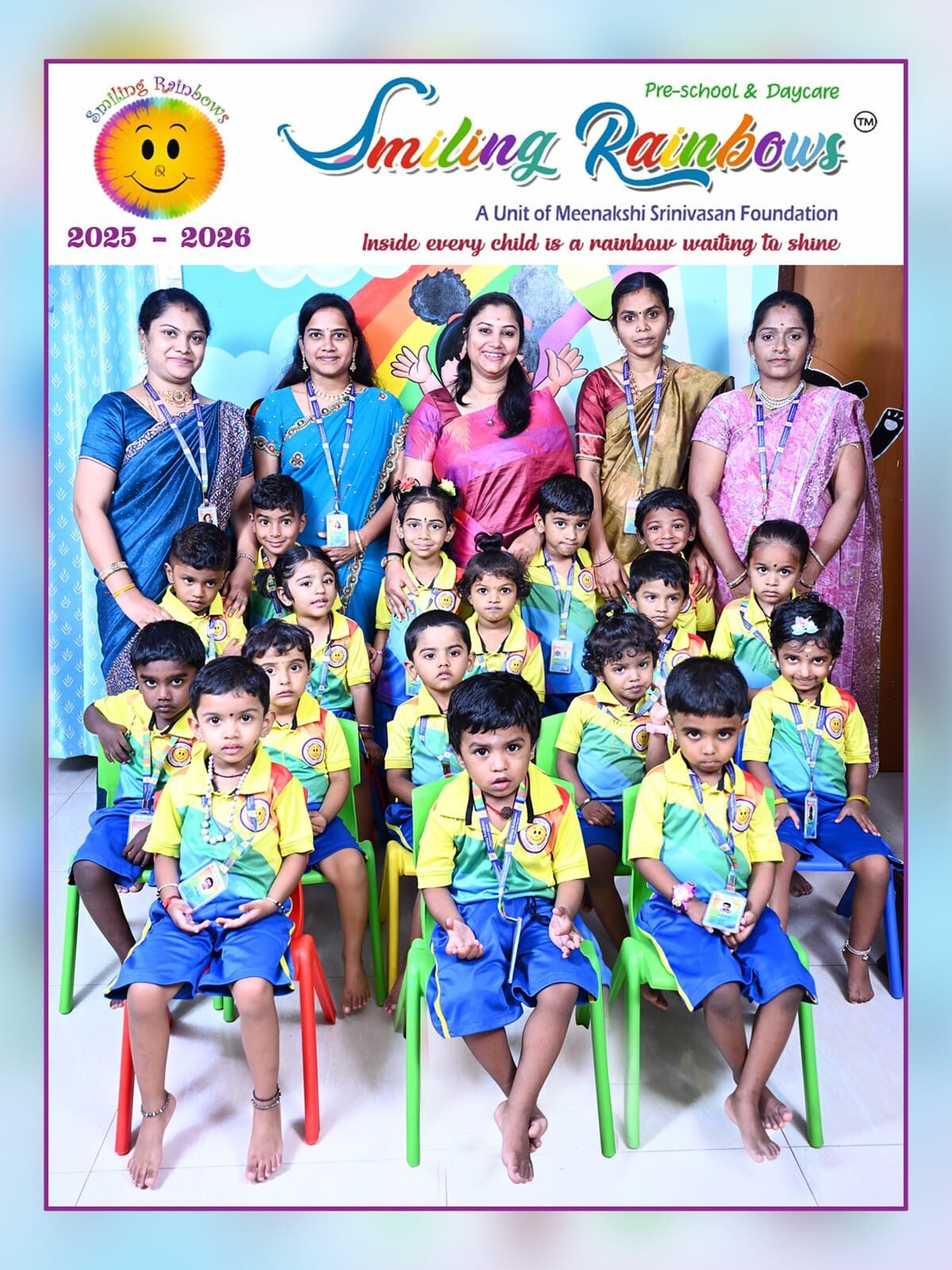Smiling Rainbows students and teachers together at the school